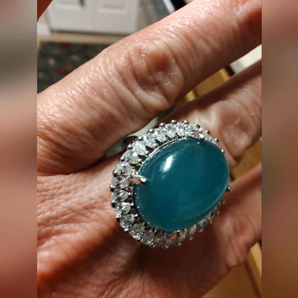 Lake Blue Chalcedony Stone In 925 Sterling Silver Adjustable Ring 💙 💚 - Picture 6 of 8